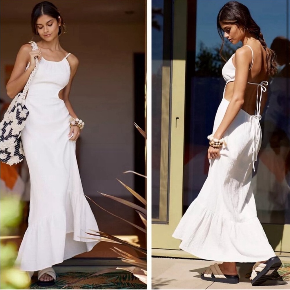 Charlie Holiday Cream Backless Tie Maxi Dress